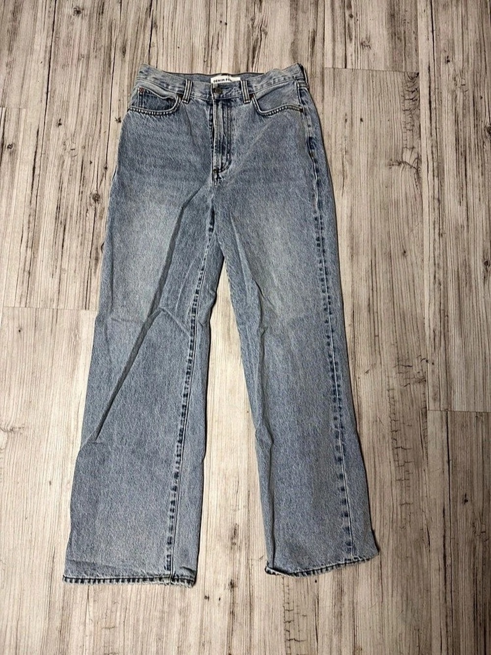Denim Forum The Farrah Hi-Rise Wide Straight Leg Jeans Waist 21 Blue